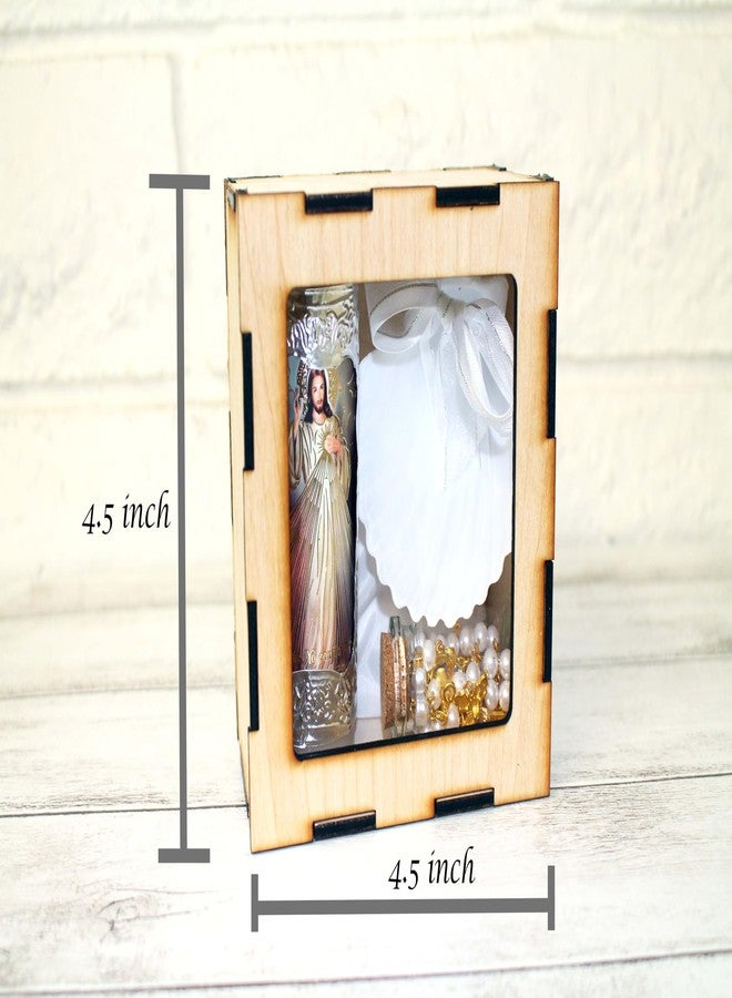 Ooki Handmade Divine Mercy Jesus 4pc Devotional Set Wood Box Mi Bautizo Baptism Gift Set Rosary Candle Communion Espanol Nina Nino Favor Velas Recuerdos - Image 2